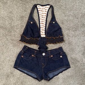 TRUE RELIGION BOY SHORT 2 PIECE BIKINI SWIMSUIT…RARE!